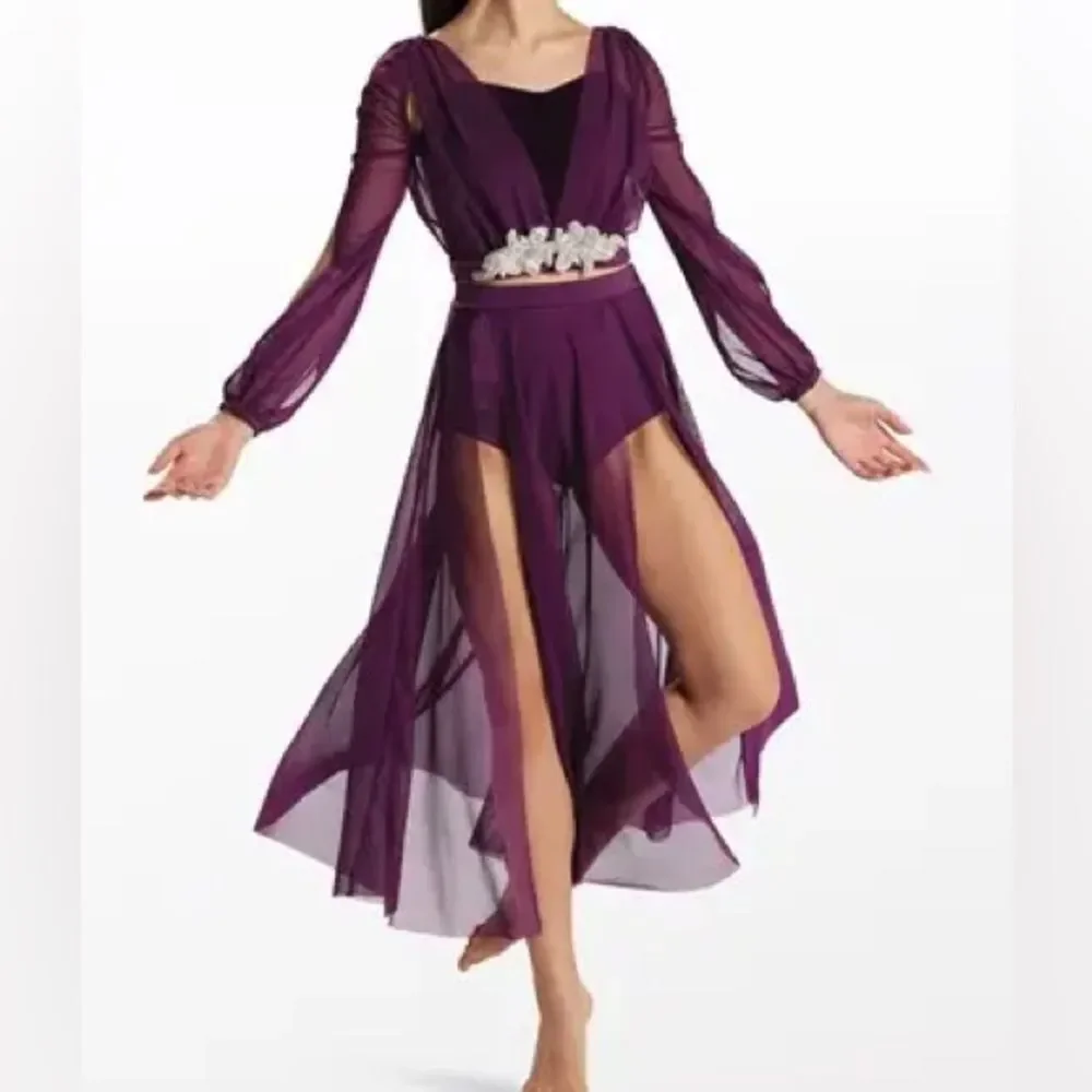 WEISSMAN Dance Costume purple velvet 2 piece bling maxi skirt Phoenix 15694 SA